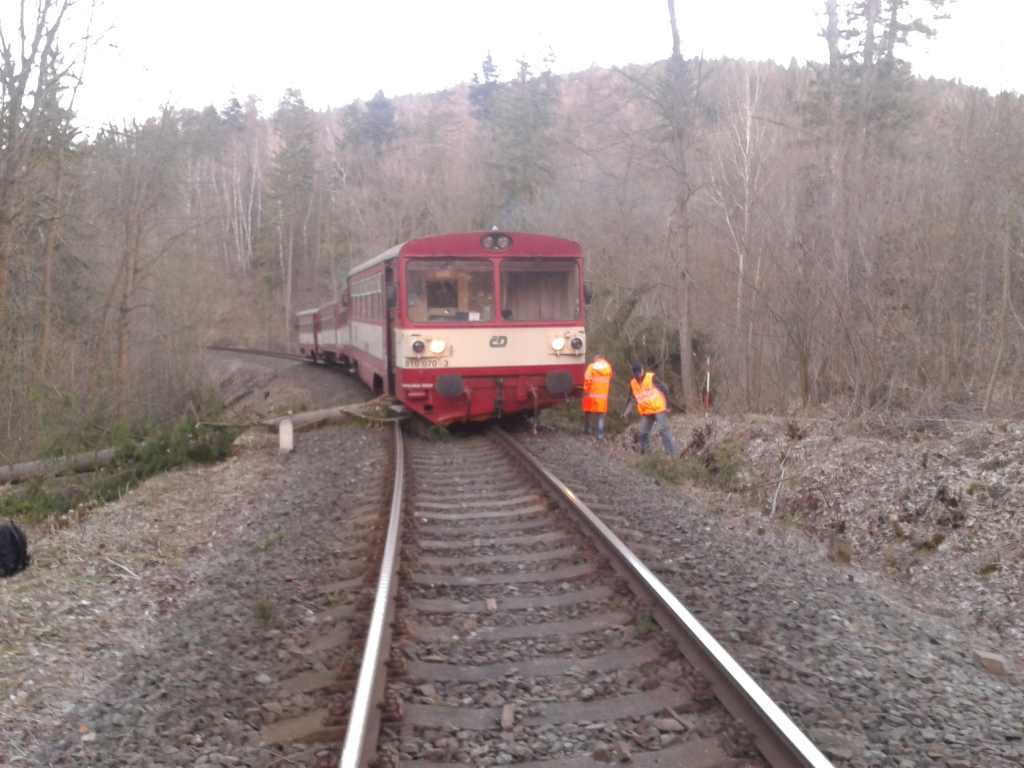 Vichřice znamenají pro českou železnici především problém s popadanými stromy, do některých mohou některé vlaky narazit. Snímek z roku 2015 a nehody u Brantic. Foto: Drážní inspekce