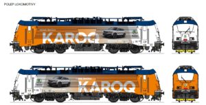 Vizualizace reklamního polepu lokomotivy 380 s reklamou na Škoda Karoq. Foto: Škoda Auto