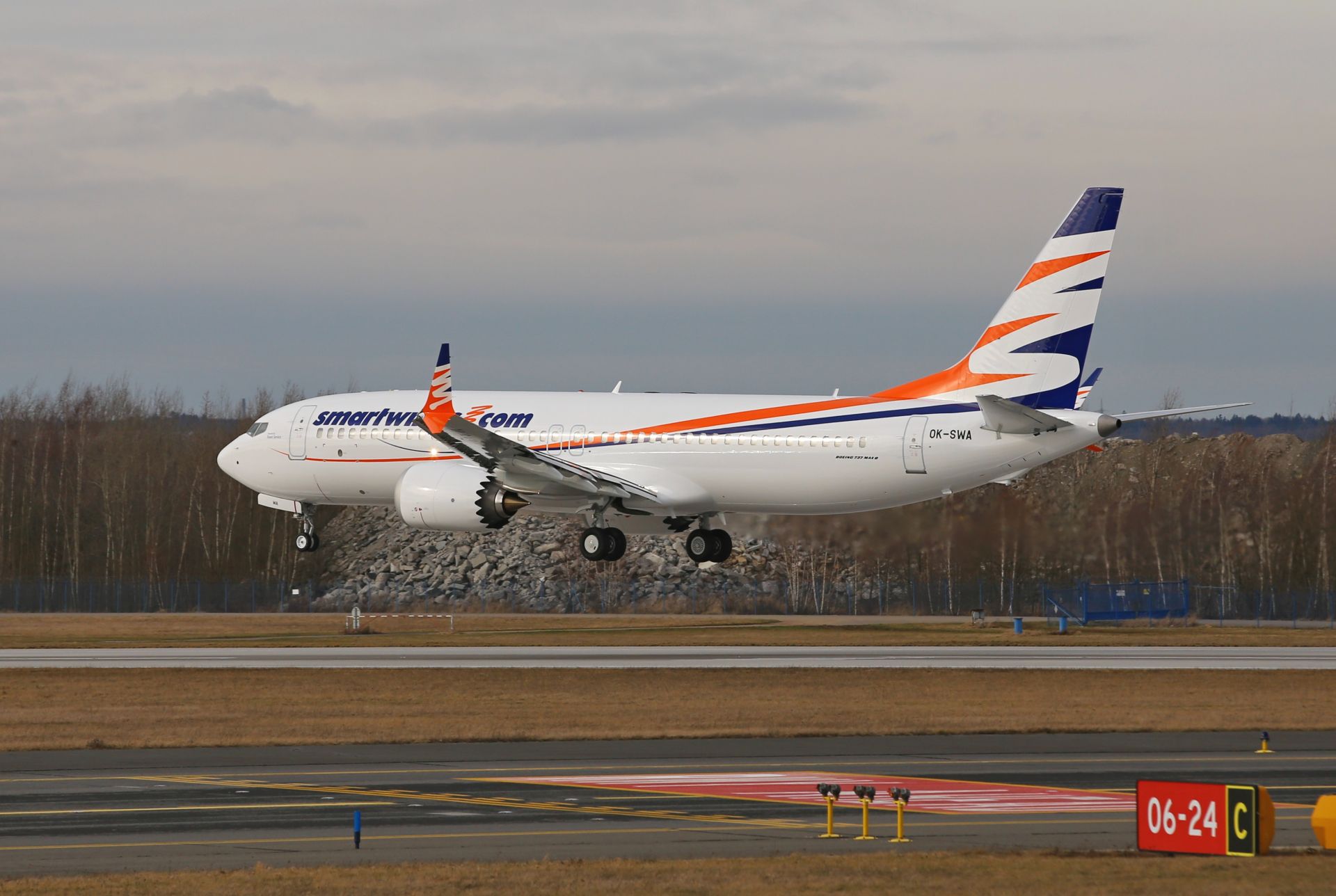 První přistání Boeingu 737 MAX 8 v barvách SmartWings na ruzyňské letiště. Foto: Letiště Praha