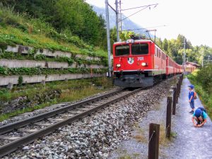 Vlak v údolí Rýna s pěší stezkou hned podél trati. Foto: Jan Sůra