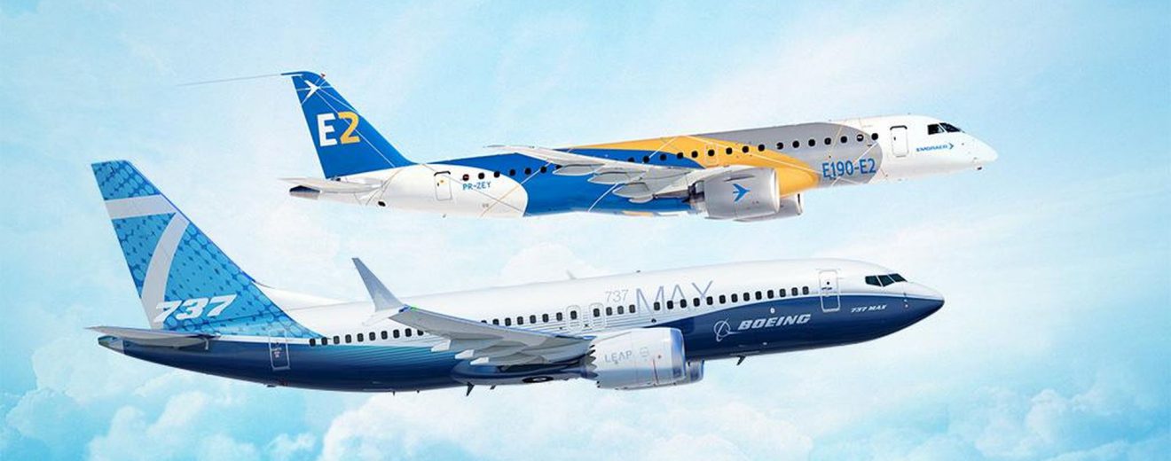 Embraer E2 a Boeing 737, vlajkové lodi v oblasti úzkotrupých letadel obou výrobců. Foto: Boeing