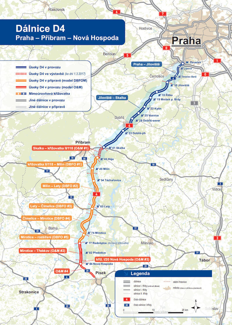 Trasa dálnice D4 včetně nového úseku pro PPP projekt. Foto: MDČR