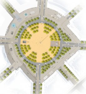 Návrh nové podoby Vítězného náměstí.
Pramen: IPR Praha