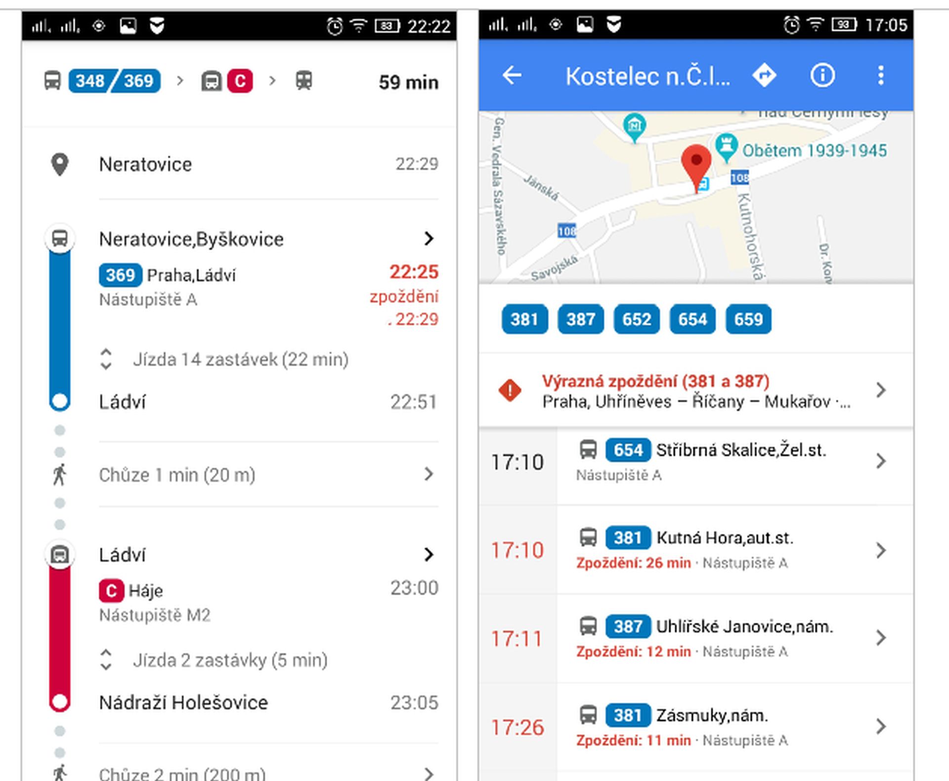 Data o jízdních řádech a mimořádnostech v aplikaci Mapy Google. Foto: Ropid