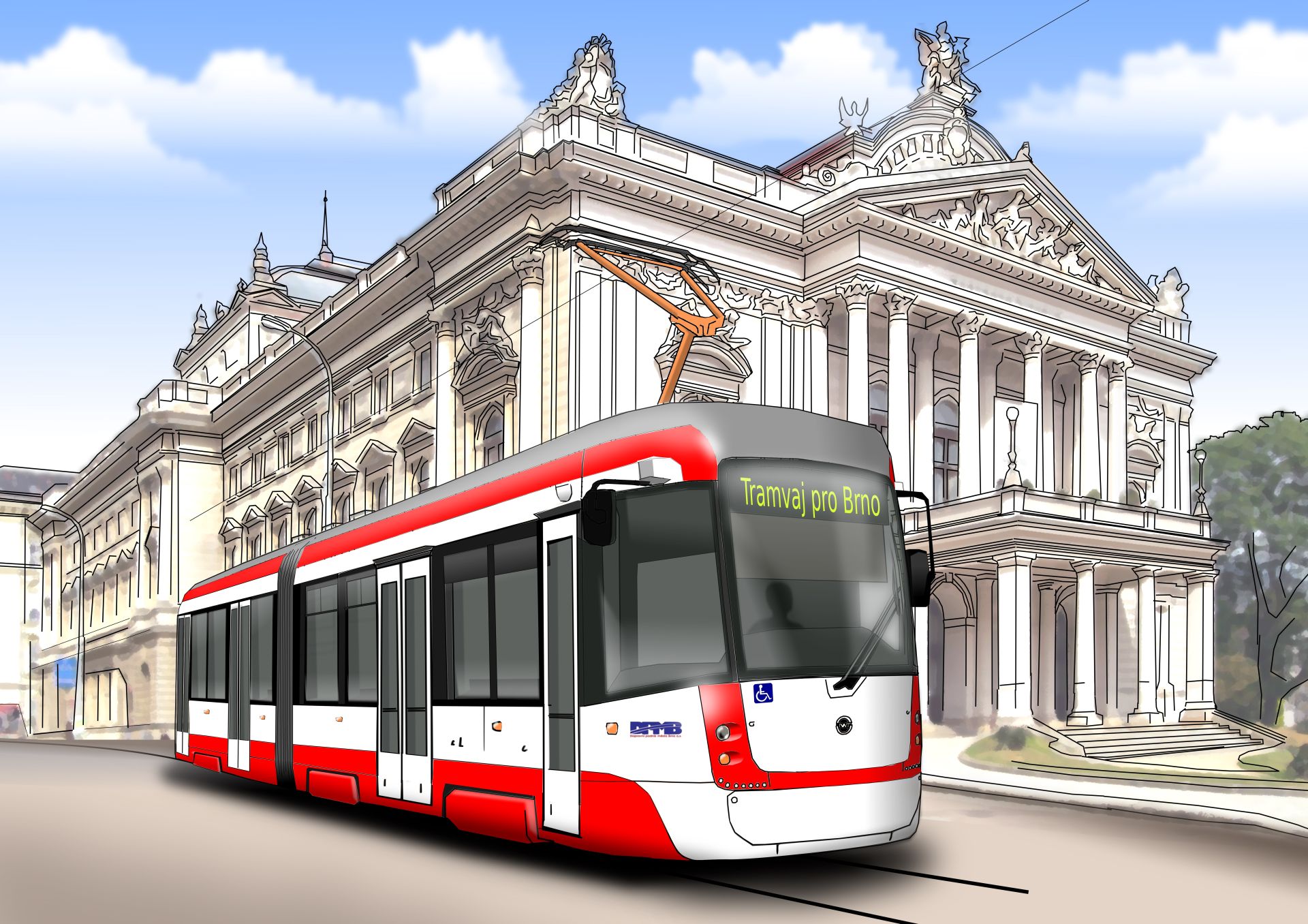 Vizualizace nové tramvaje pro Brno v obvyklém nátěru DPMB. Foto: DPMB