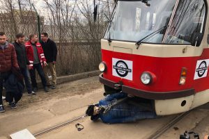 Simulace střetu tramvaje s chodcem. Autor: Ondřej Kubala