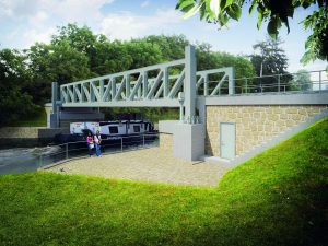 Nový železniční most v Lužci nad Vltavou bude zdvižný, vizualizace. Pramen: ŘVC