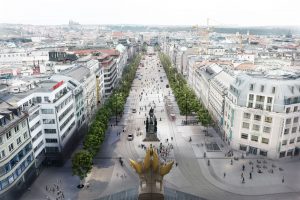 Aktuální návrh podoby Václavského náměstí s tramvajemi. Foto: IPR