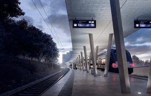 Budoucí podoba nádraží Praha-Veleslavín dle návrhu studia idhea architekti. Pramen: SŽDC/IPR Praha