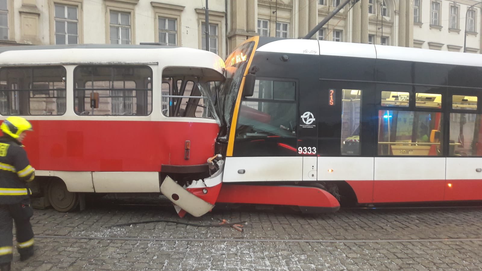 Nehoda tramvají na Pohořelci. Foto: Policie ČR