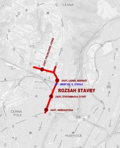 Propojení tramvajových tratí na severu Brna. Pramen: DPMB/dokumentace EIA