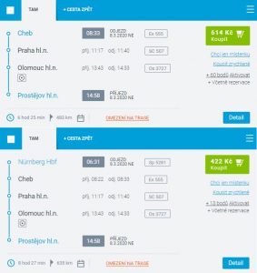 Příklady cenového rozdílu jízdenek pro trasu v Česku a pro trasu zahájenou v zahraničí. Foto: ČD