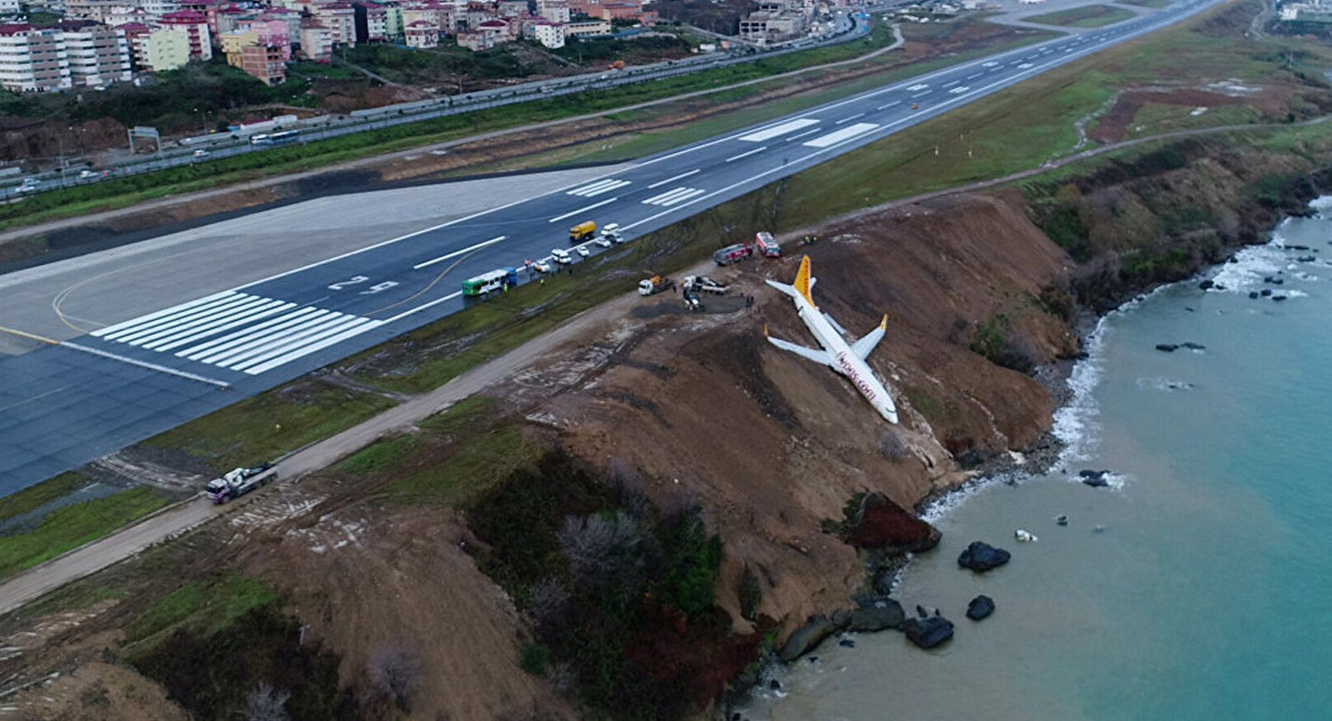 Vyjetí Boeingu 737-800 společnosti Pegasus Airlines v Trabzonu v lednu 2018