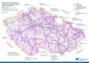 Mapa omezení regionální dopravy k 30. 3. 2020