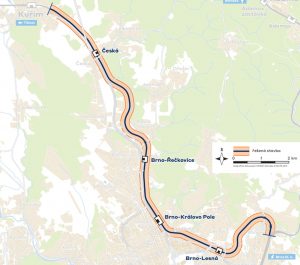 Mapa úseku, který projde opravou v rámci modernizace stanice Brno - Královo Pole. Foto Správa železnic