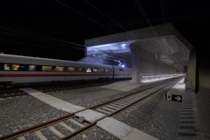 Zkušební provoz v tunelu Ceneri. Pramen: AlpTransit Gotthard