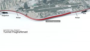Úsek Koralmbahn kolem letiště u Štýrského Hradce povede v tunelu. © ÖBB/3D-Schmiede
