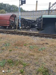 Vykolejení nákladního vlaku v Úpořinách. Foto: Drážní inspekce