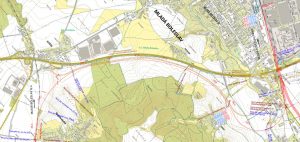 Zákres trasy Bezděčínské spojky do mapy (není orientována podle zvyklostí, sever je na této mapě spíše na východě). Foto: Správa železnic