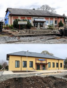 Výpravní budova stanice Bohuňovice, březen a prosinec 2020. Pramen: Správa železnic