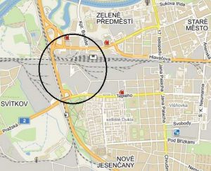 Alternativní trolejbusová trať překoná koridor po silnici I/37. Pramen: dokumentace EIA/mapy.cz