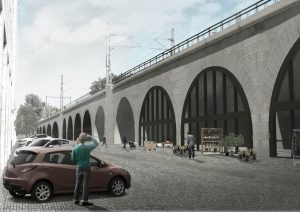 Negrelliho viadukt s vestavbami a upraveným okolím, vizualizace. Autor: MOBA Studio
