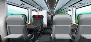 Interiér 1. třídy v nových vozech na 230 km/h pro České dráhy. Foto: Siemens
