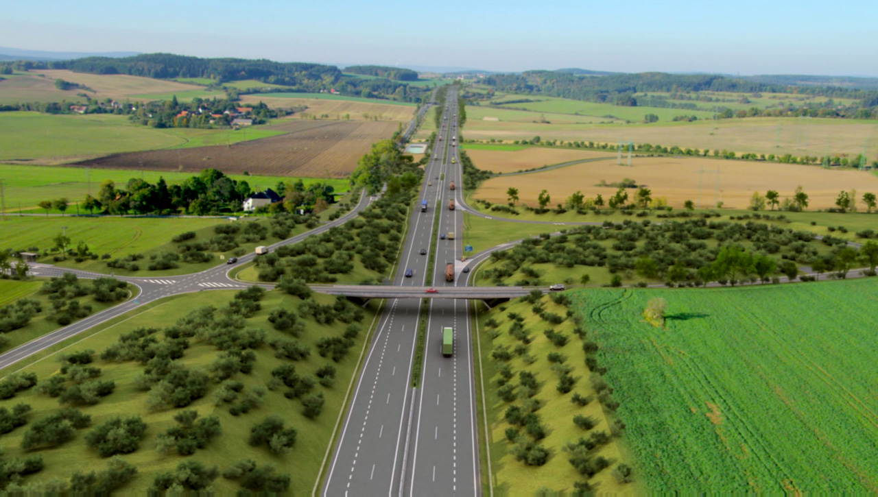Nový úsek dálnice D4 Milín - Lety, vizualizace. Pramen: ŘSD