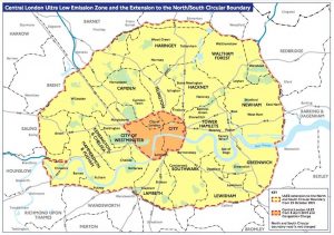 Mapa nízkoemisní zóny v Londýně před a po rozšíření. Foto: TfL