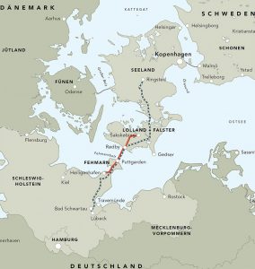  Mapa ukazuje kudy se propojí Dánsko a Německo novým tunelem. Zdroj: wtm-engineers.de