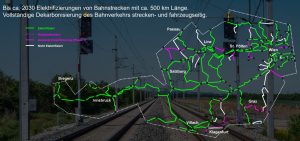 Elektrifikace rakouské železnice. Pramen: BMK