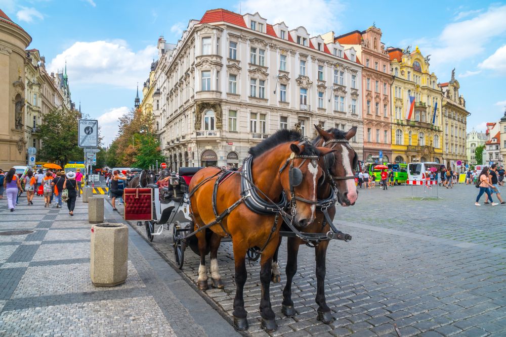 Koňský povoz na Staroměstském náměstí. Pramen: CzechTourism/Kudyznudy.cz