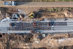 Stavba tramvajové trati Sídliště Barrandov - Holyně. Foto: Strabag Rail