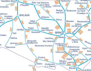 Železniční síť západně od Brna. Pramen: Správa železnic