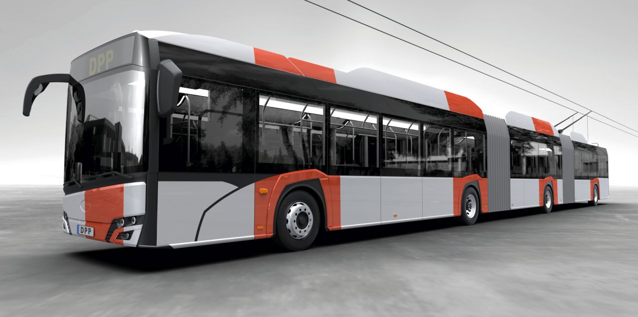 Nový velkokapacitní trolejbus pro Prahu. Autor vizualizace: Solaris Bus & Coach a Škoda Transportation