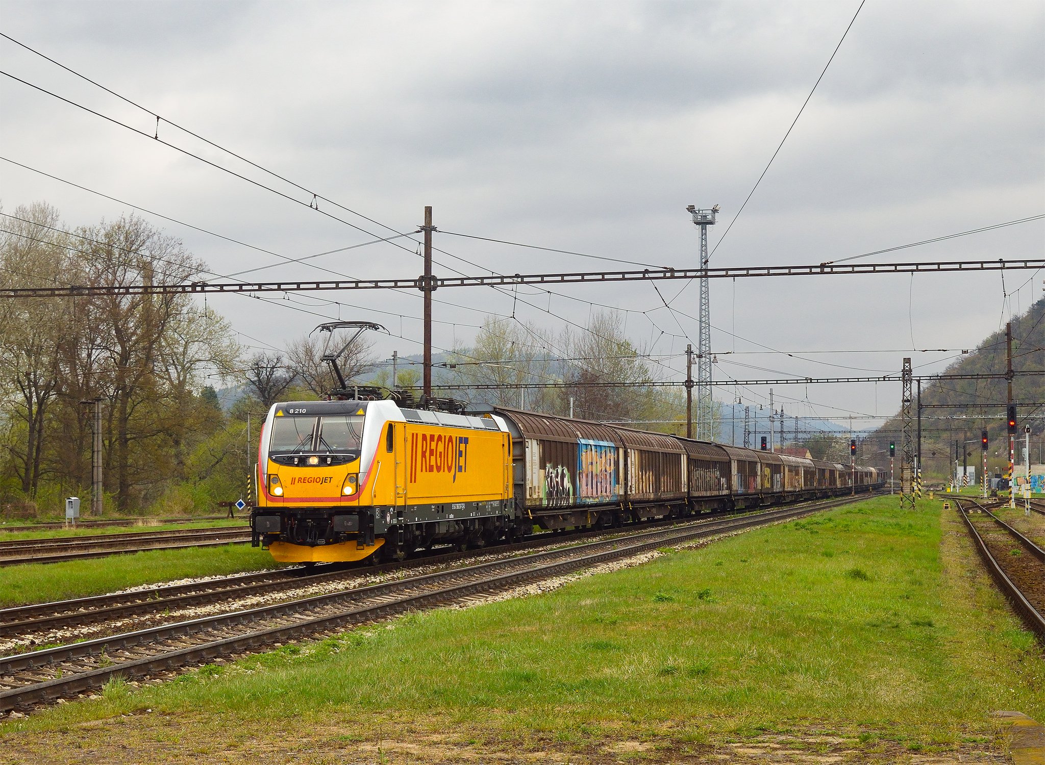 První nákladní vlak na vlastní licenci v historii RegioJetu v Tišnově. Foto: Martina Zderadičková