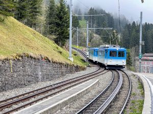 Vlak přijíždí do stanice Rigi Klösterli. Foto: Jan Sůra / Zdopravy.cz