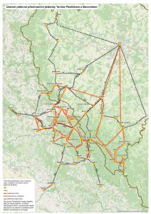 Mapa sítě linek, na kterých platí jízdenka Turistou Plzeňskem a Bavorskem. Foto: IDPK