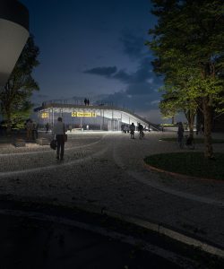  Vizualizace návrhu Lasovsky Johansson Architects - hlavní vstupní průčelí stanice | Zdroj: Lasovsky Johansson Architects
