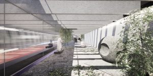 Vizualizace vítězného návrhu Petr Stolín Architekt - výstavní patio v úrovni nástupiště | Zdroj: Petr Stolín Architekt

