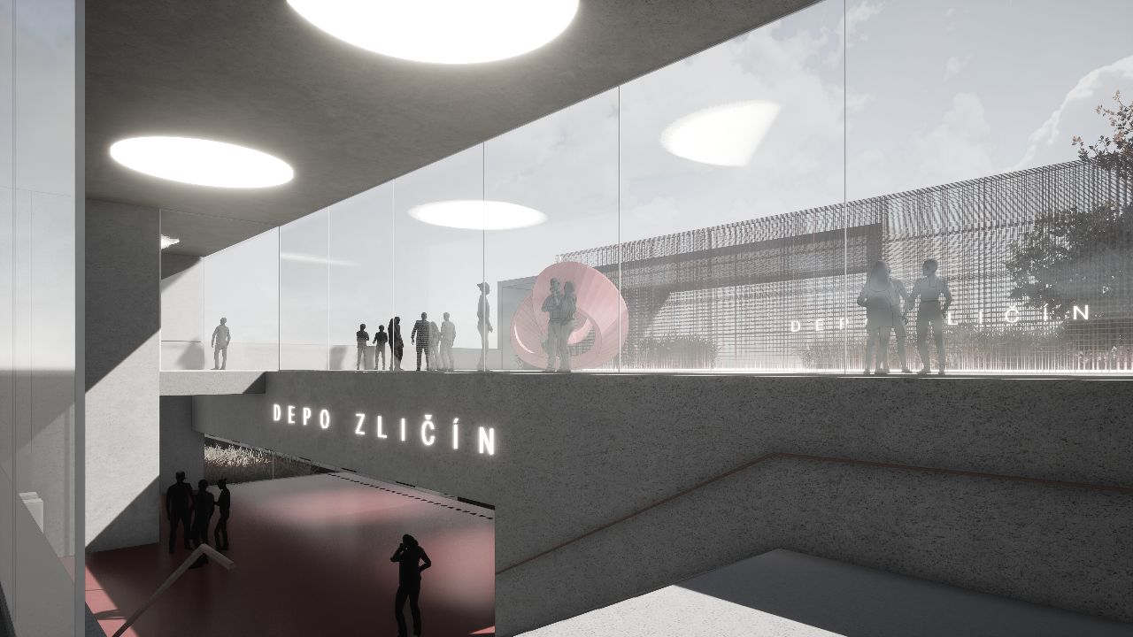 Vizualizace vítězného návrhu Petr Stolín Architekt - průhled na střechu stanice z hlavní schodiště | Zdroj: Petr Stolín Architekt