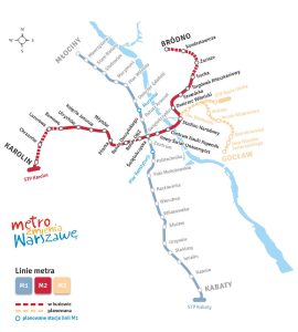 Mapa sítě varšavského metra. Foto: Metro Warszawskie
