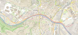 Mapa vlečky na brněnské výstaviště. Autor: ©Seznam.cz, a.s., 2020; OpenStreetMap, CC BY-SA 4.0, https://commons.wikimedia.org/w/index.php?curid=97614839