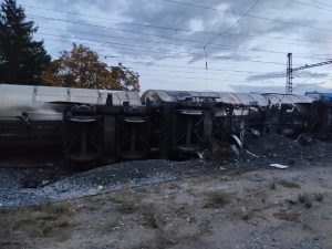 Vykolejení nákladního vlaku v Poříčanech. Foto: Drážní inspekce