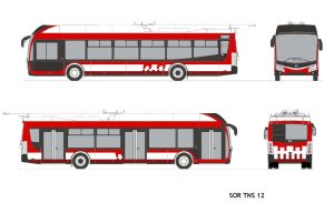 Barevné vyvedení trolejbusů SOR TNS 12 pro Prešov. Pramen: SOR Libchavy