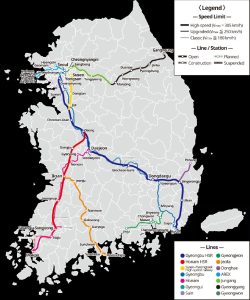 Mapa jihokorejských vysokorychlostních tratí. Foto: Korail