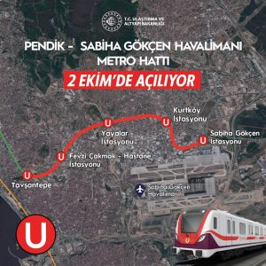 Mapa nově otevřené části trasy M4 na istalbulské letiště Sabiha Gökçen. Foto: Ministerstvo dopravy Turecka