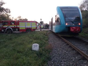 Srážka vlaku a nákladního auta u Valašského Meziříčí. Foto: Drážní inspekce