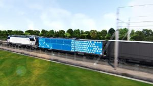 Představa Alstom o vodíku v nákladní dopravě: vagón s vodíkem za elektrickou lokomotivou. Foto: Alstom