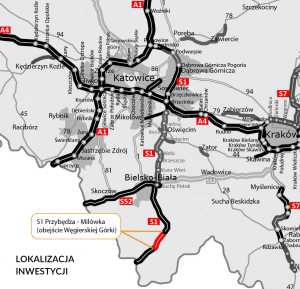 Mapa nového úseku silnice S1. Foto: GDDKiA